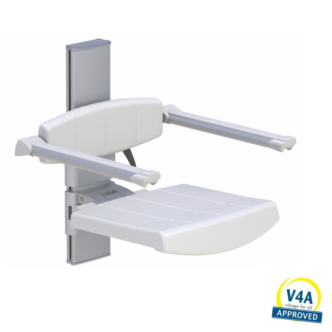 Wall mounted shower seat with backrest & armrest, height adjustable