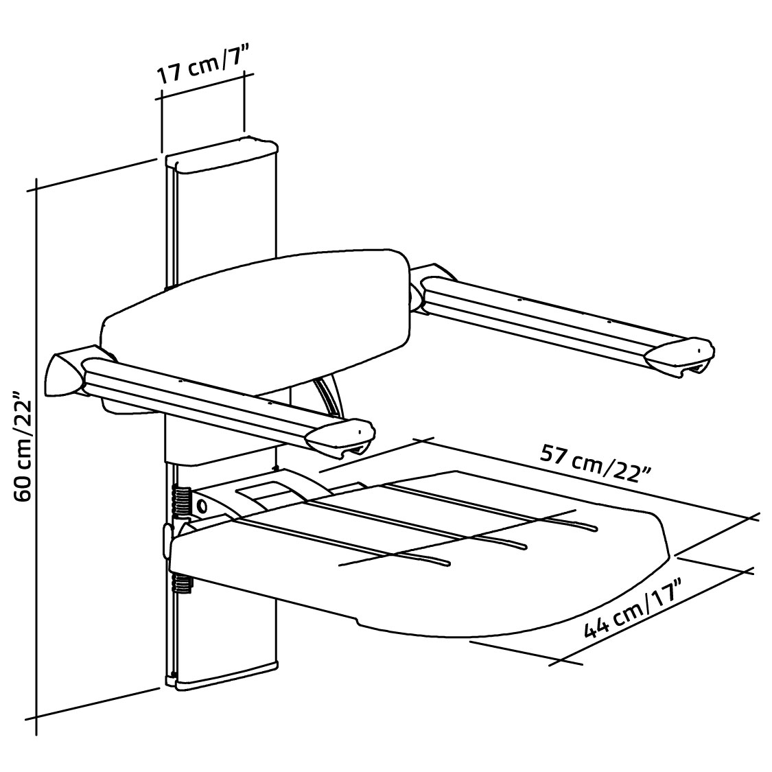 31-132-xx-wall-mounted-shower-seat-with-backrest-armrest-height-adjustable-diagram