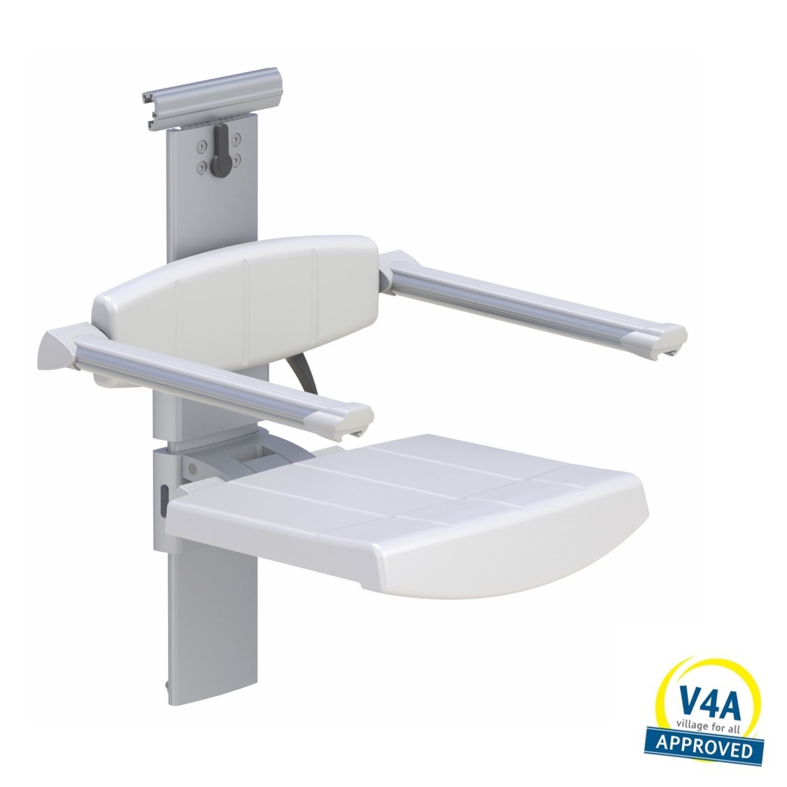 Shower seat for horizontal track with backrest & armrest height and sideways adjustable